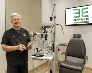 Dr Benaim in eye exam room